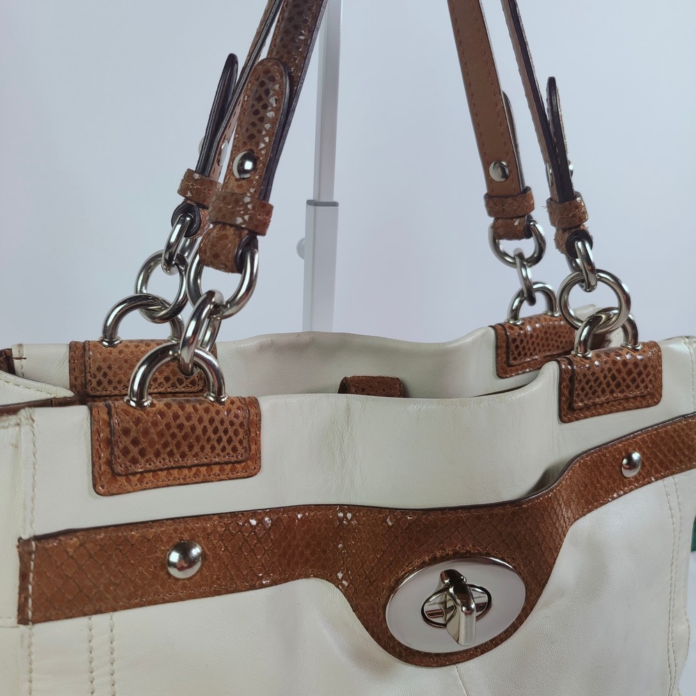 Coach Penelope Ivory Satchel Shoulder Bag Turnlock Tote Snakeskin Leather F16531 - Picture 3 of 14